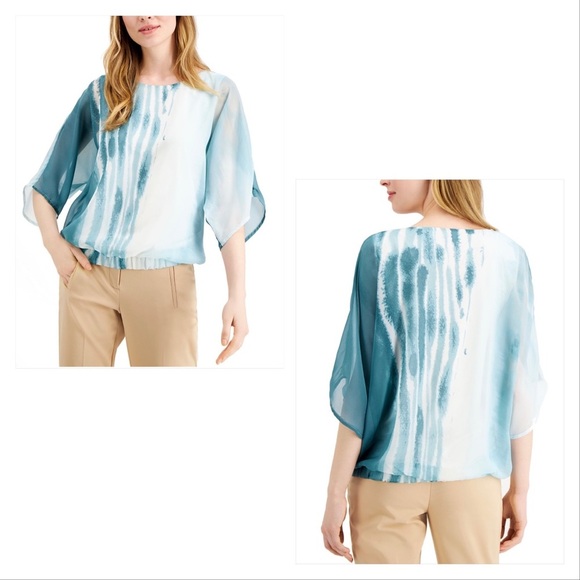 ALFANI NWT Linear Dye Smocked Tie Dye Top - Picture 3 of 12
